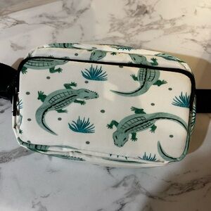Cream and Green Alligator Print Belt Bag Pouch